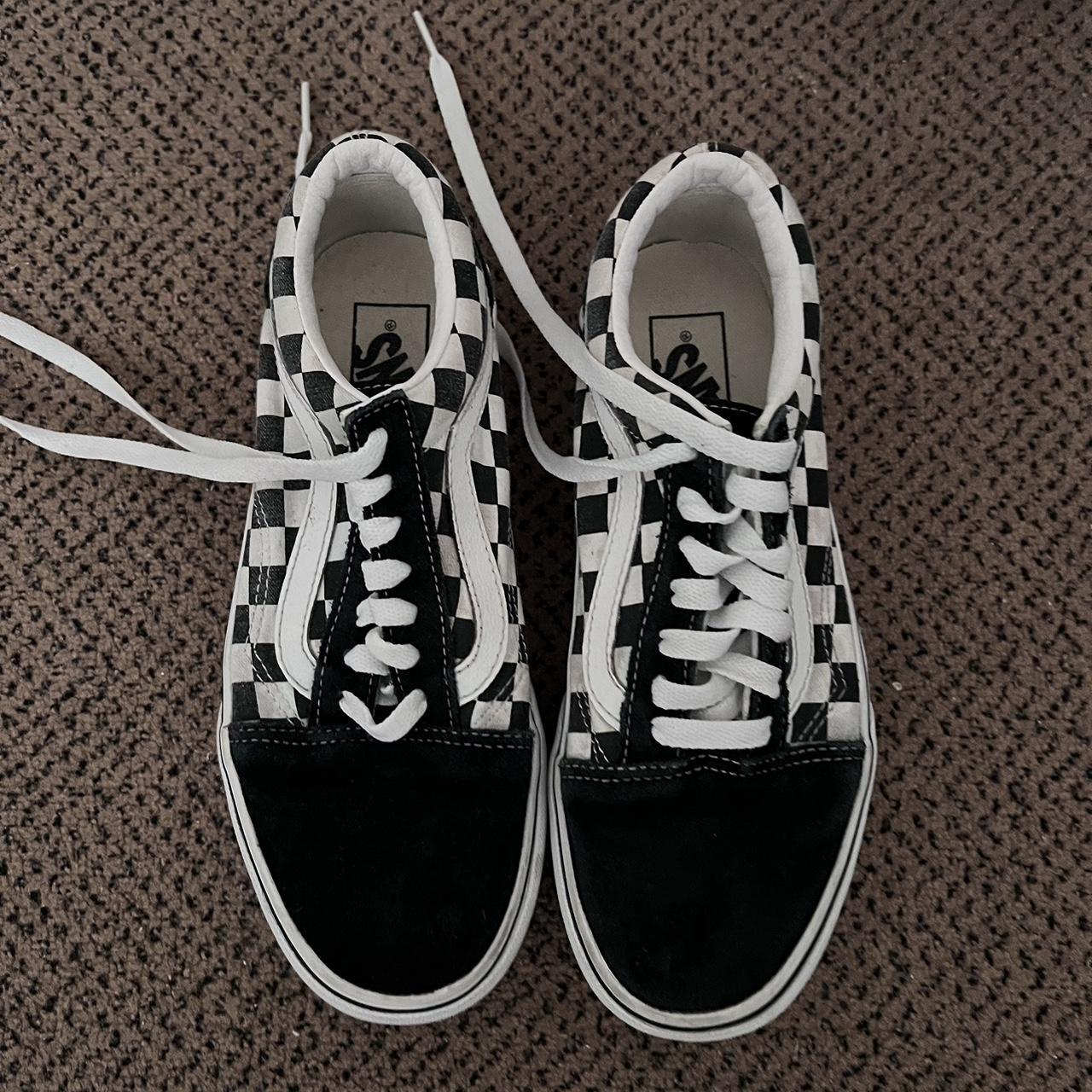 Platform black and white checkered Vans, size 7,... - Depop