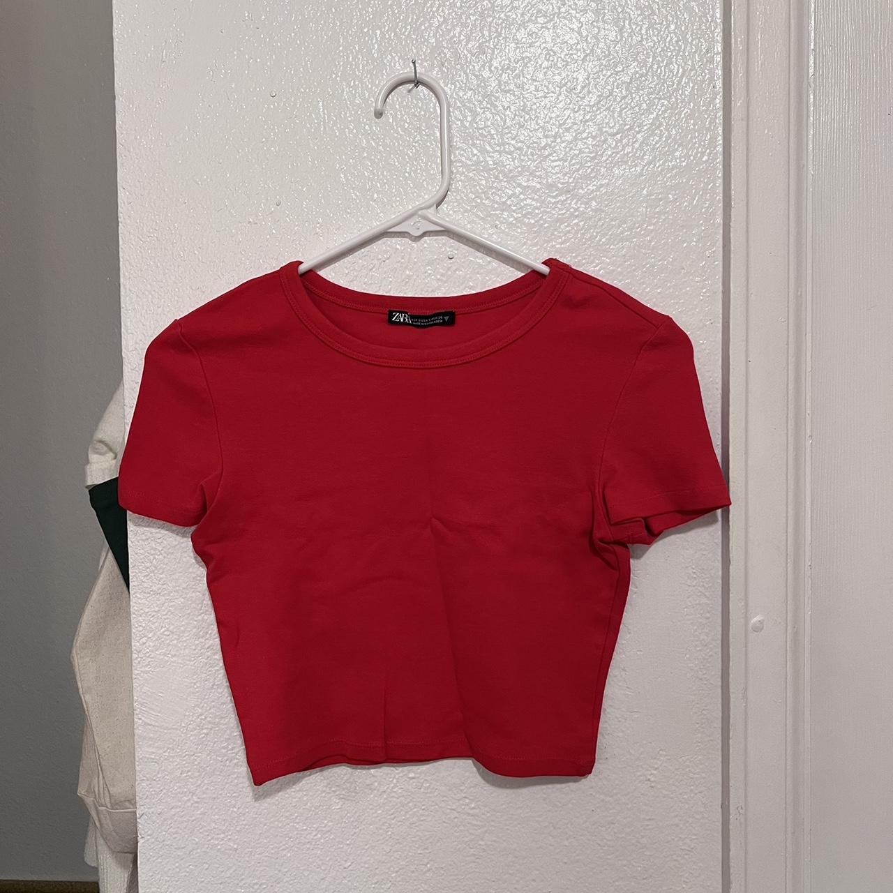 Red Zara cropped t shirt, size small Depop