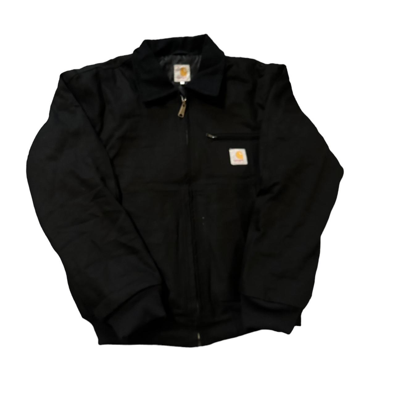 Black reworked carhartt jacket with pockets. Sized... - Depop
