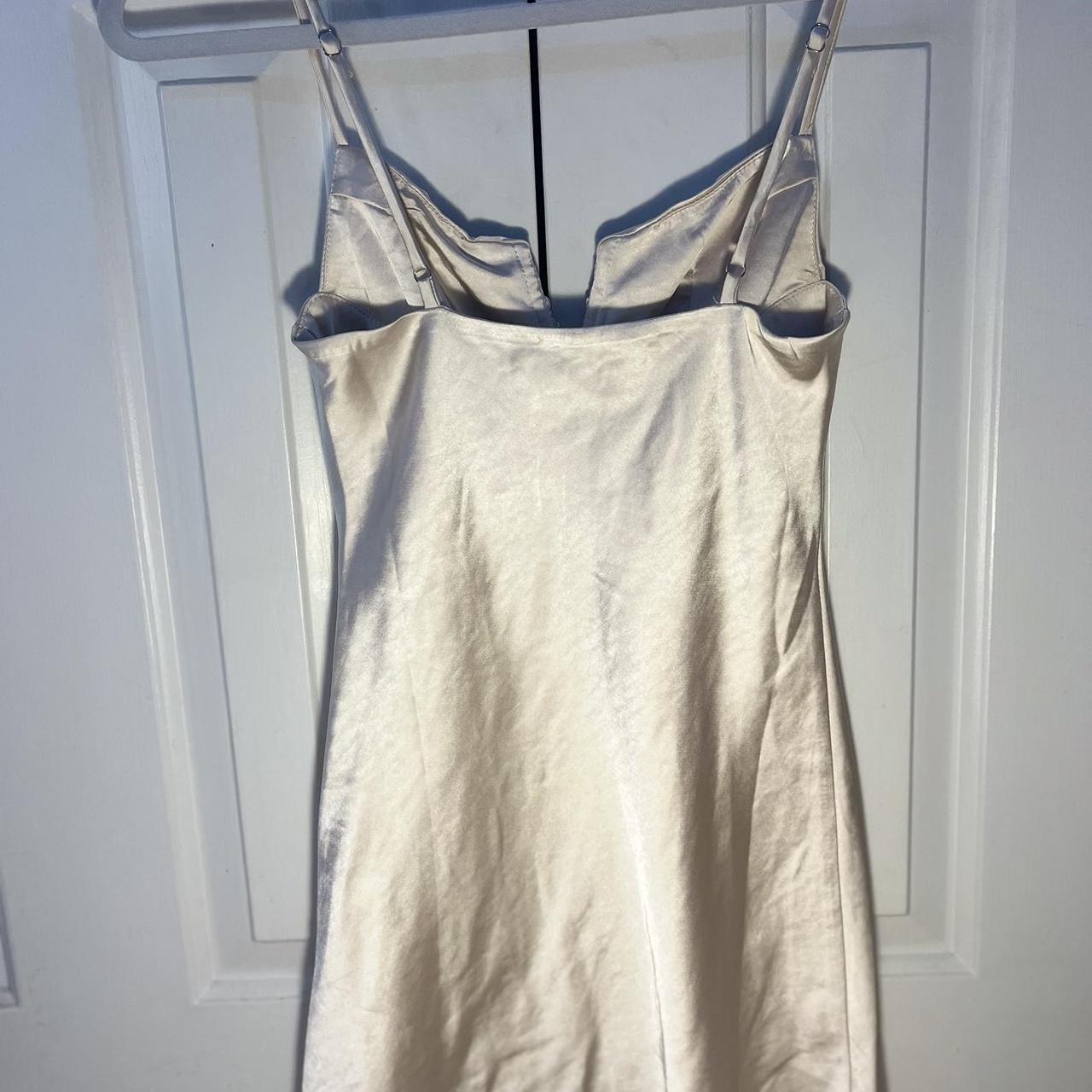 Princess Polly cream, silk, short dress with v cut... - Depop