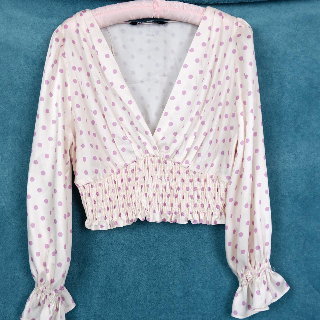 Zara white purple polka dots blouse v-neck Depop