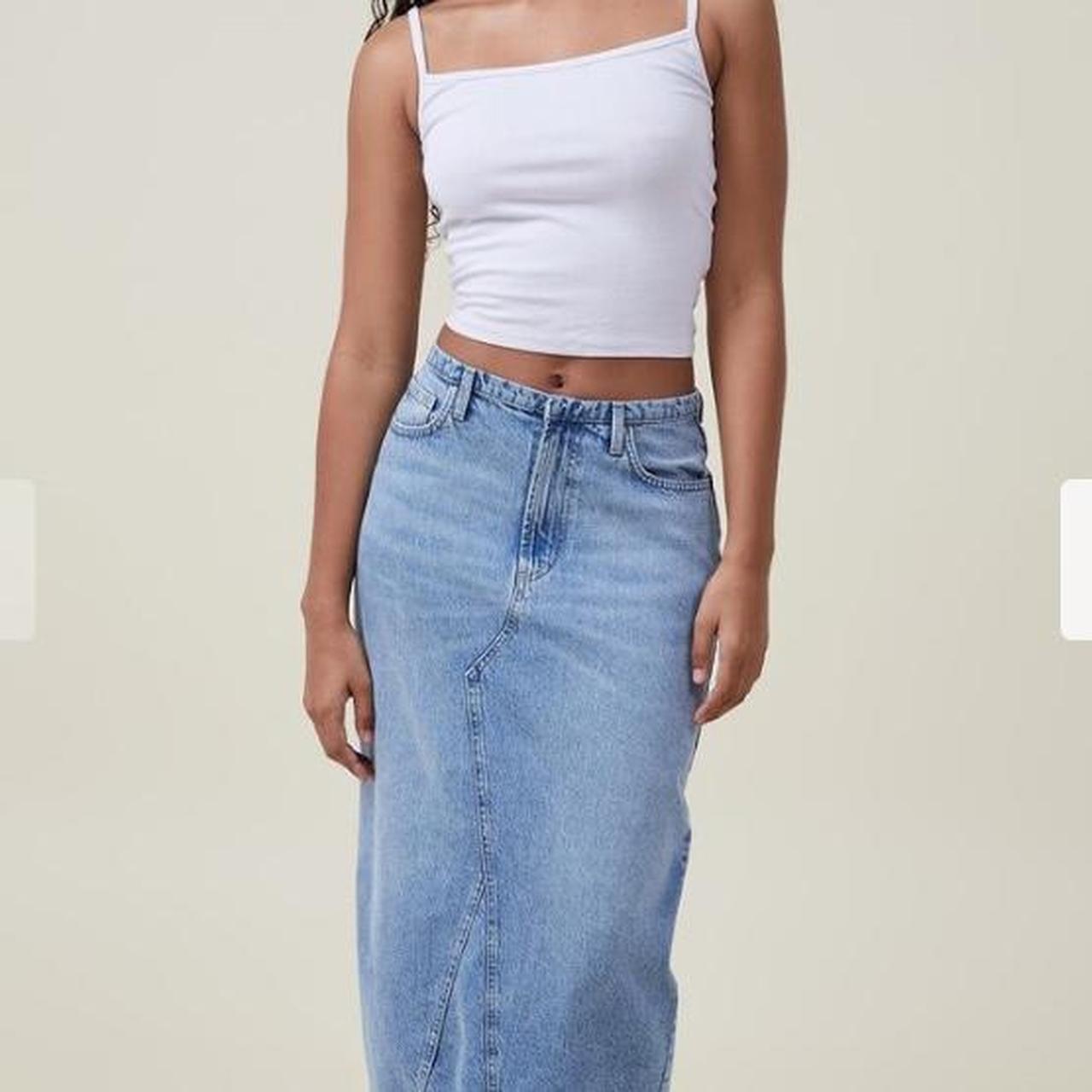 Cotton On maxi denim skirt size 8 has raw hem Depop