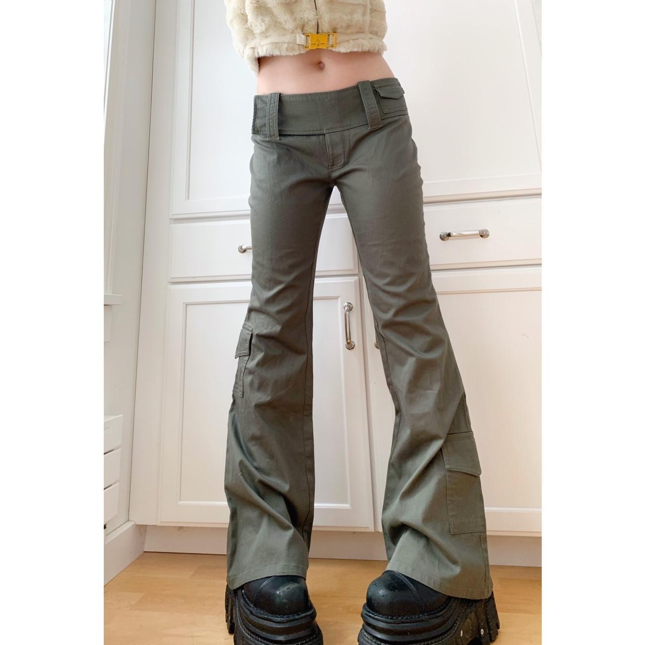 Y2K cyber cargo pants 🔫 super low rise army green... Depop