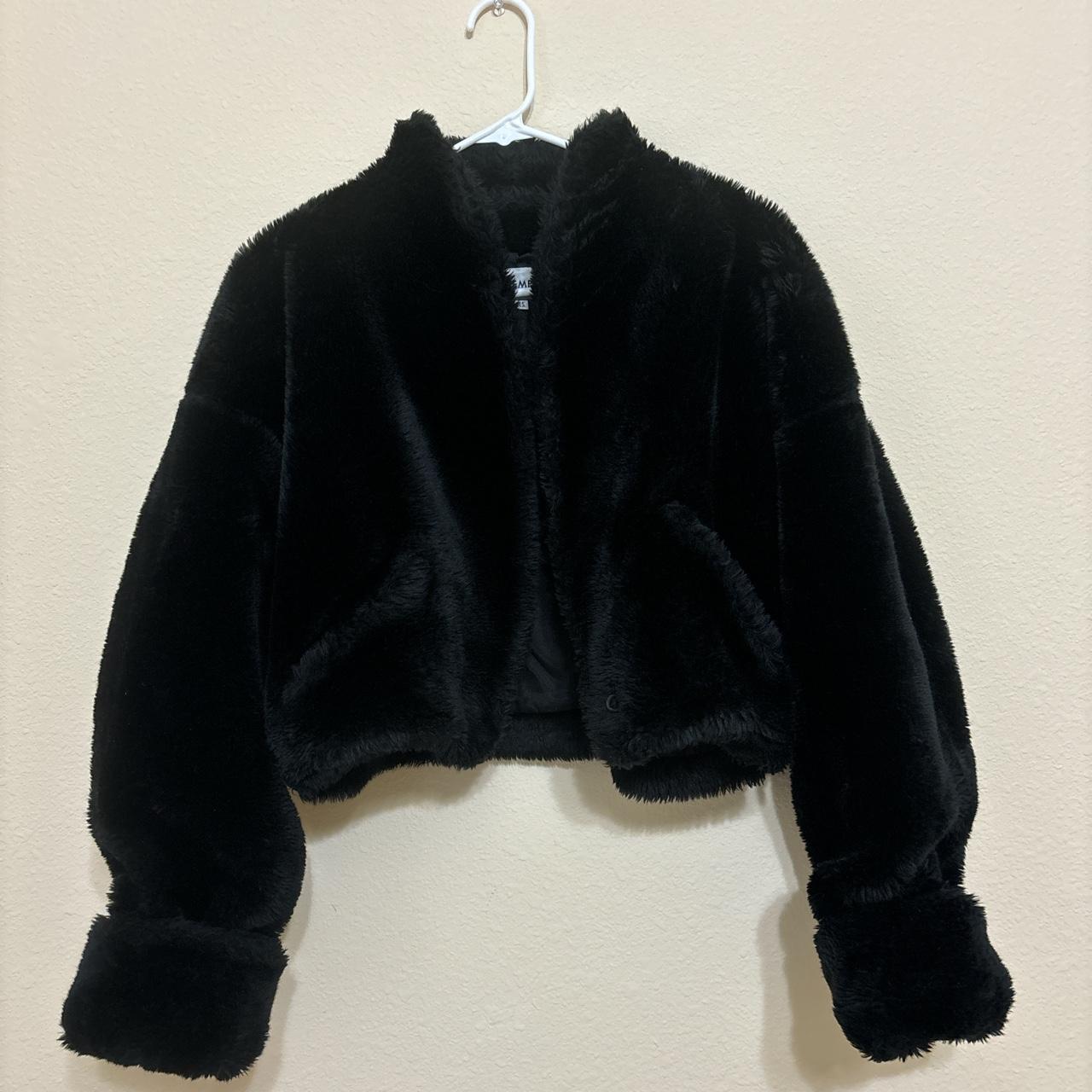 Vintage Contempo Casuals Black Fur Jacket with Pockets - Depop