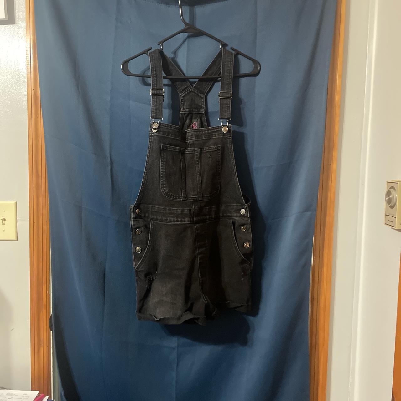 Black overalls with distressed markings in the front... - Depop