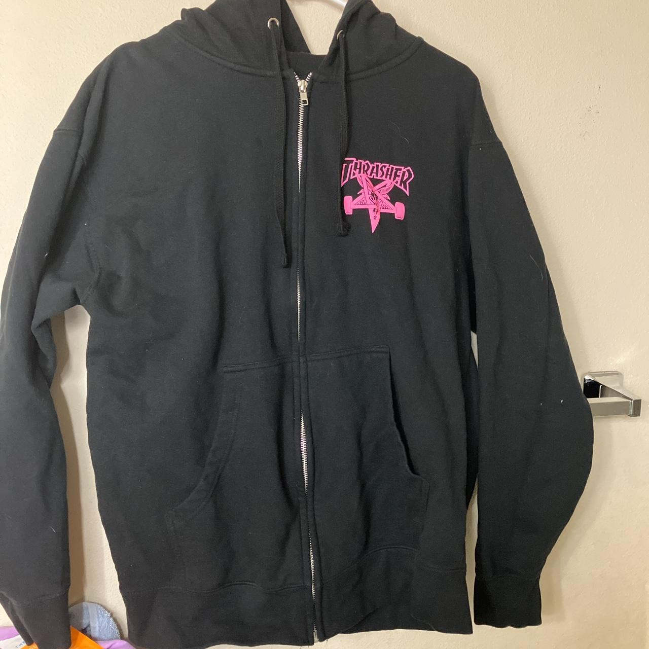 Brand new Black and pink thrasher zip up (tags... - Depop