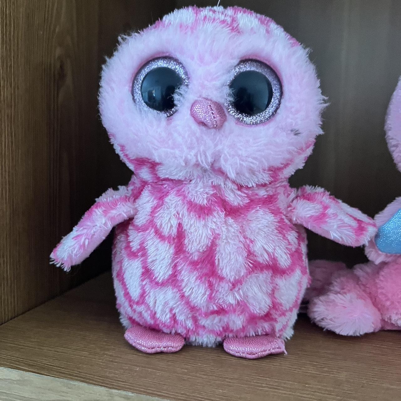 BEANIE BOOS, Pink and white owl plush, Small black...