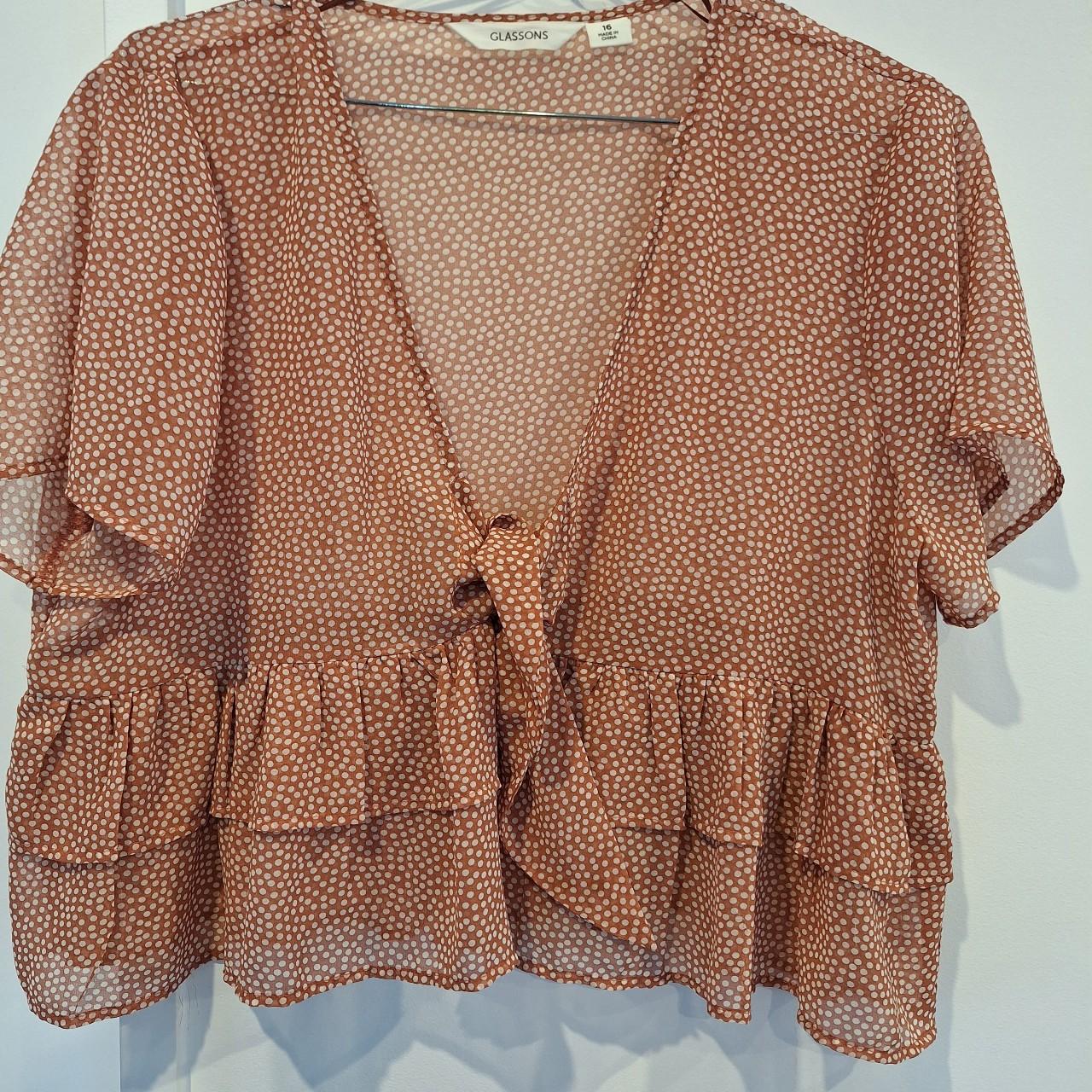 Glassons orange spotty peplum blouse size 16 Knot... - Depop