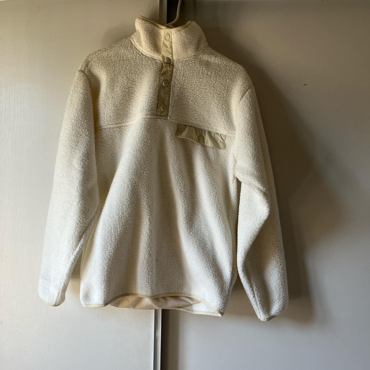 Goodfellow white fleece button up sweater Size:S - Depop