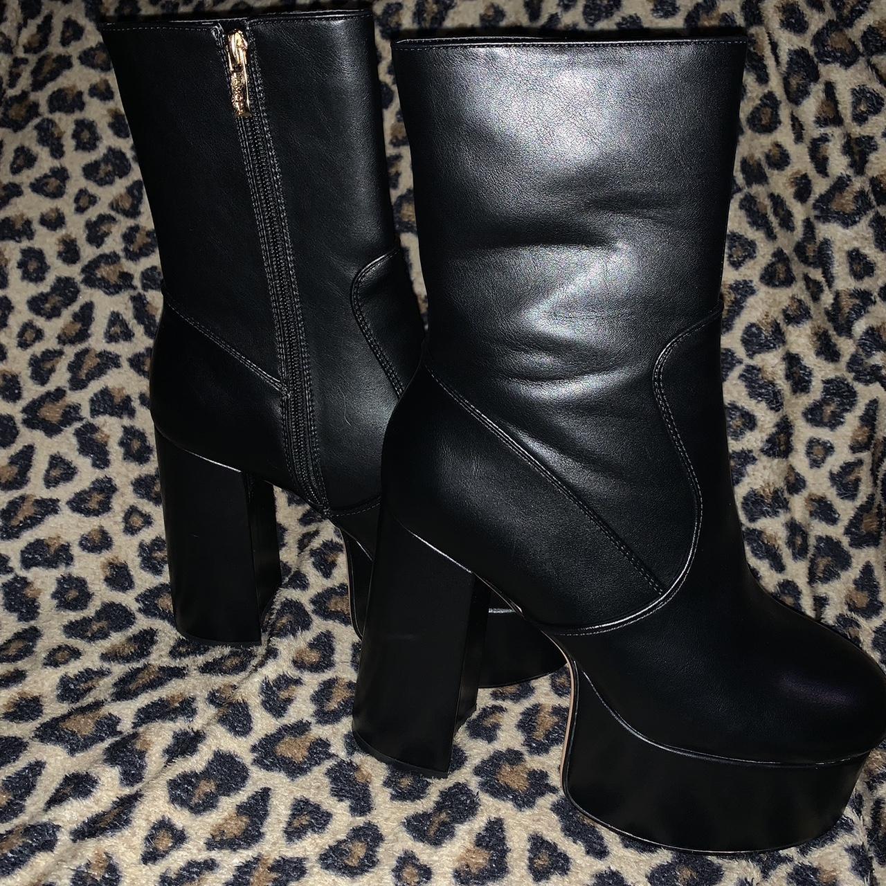 Lamoda Size 9 Black Heeled Ankle Boots. Faux leather. Depop