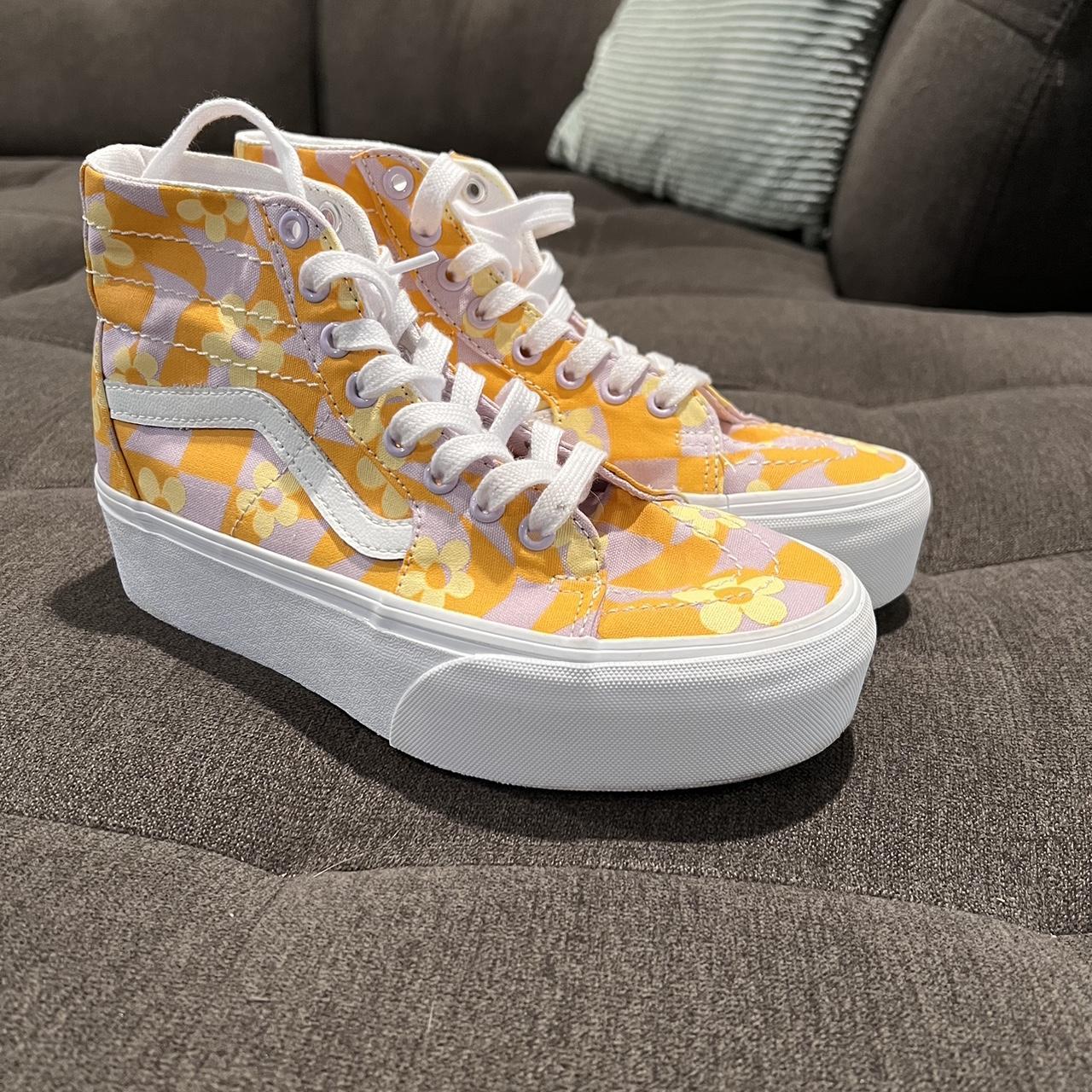 Vans size 6 SK8 Hi tapered checkerboard floral. Depop