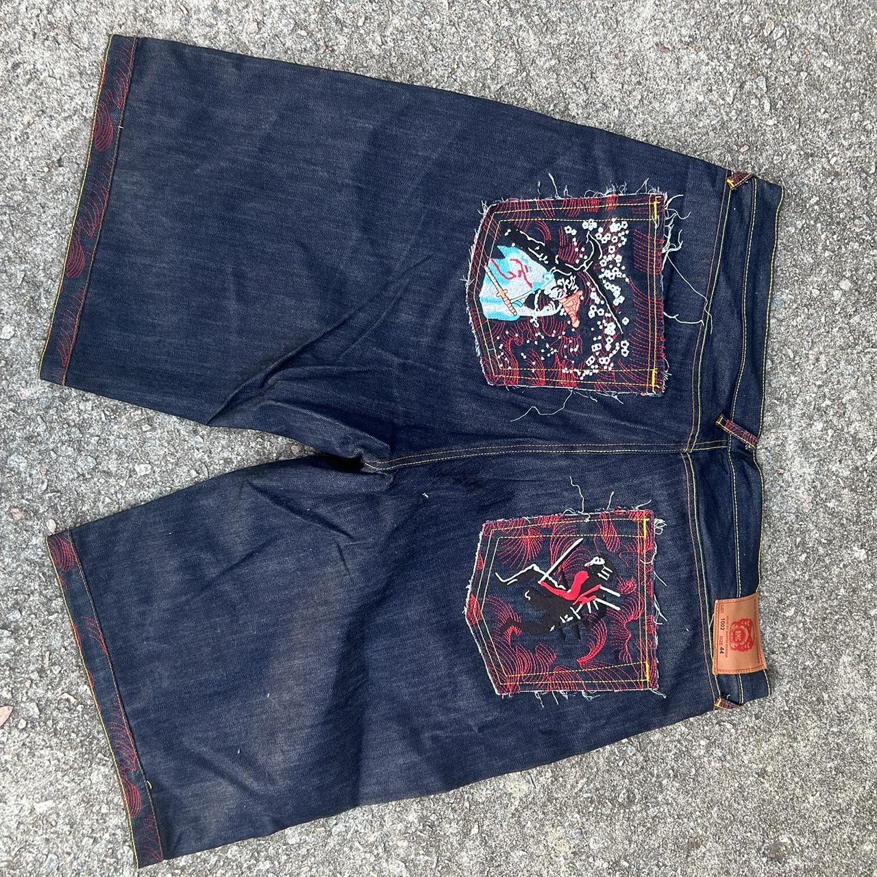 Y2k red monkey jeans, size 44. Y2k vintage true... - Depop