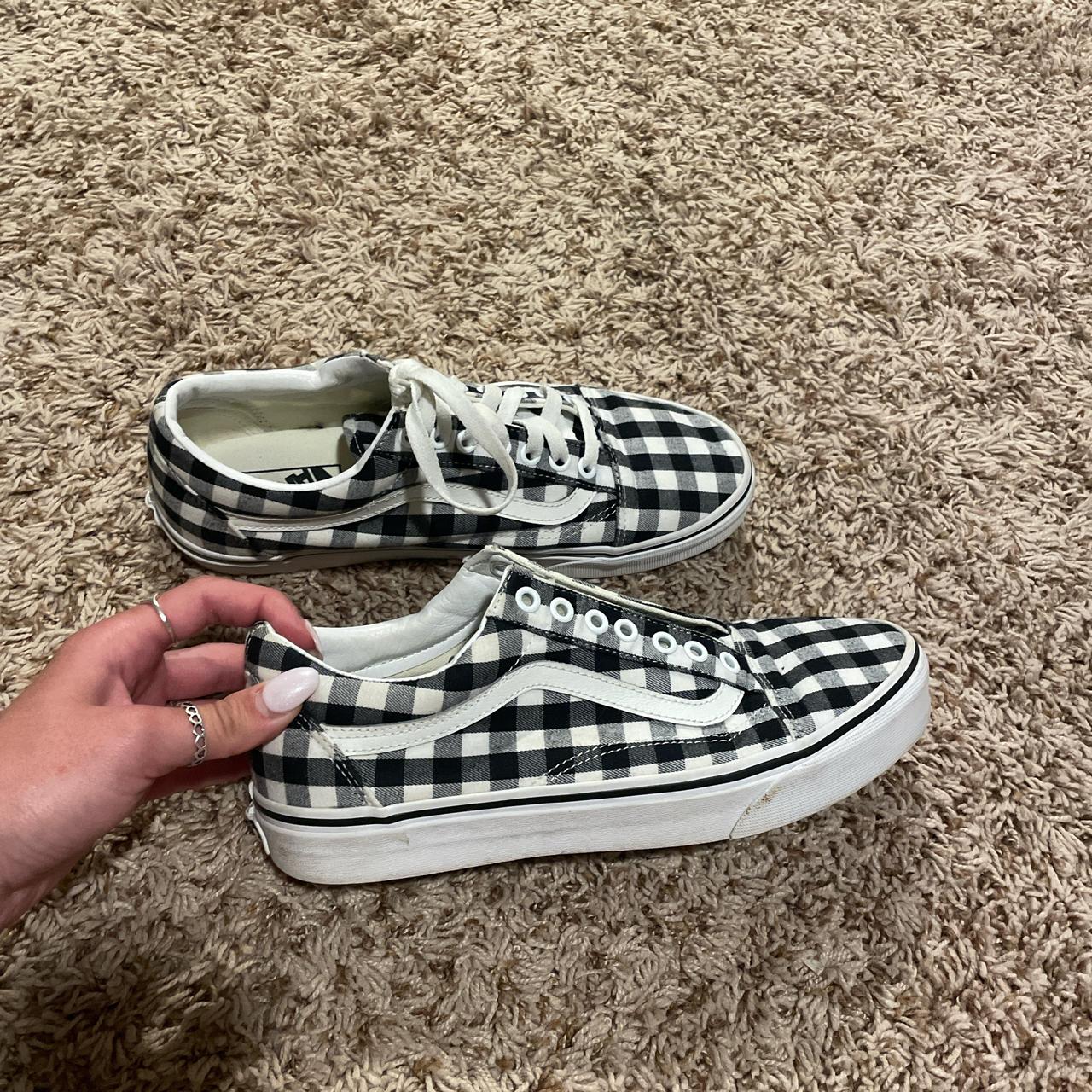 Women’s size 9.5 checkered lace up vans Missing... - Depop