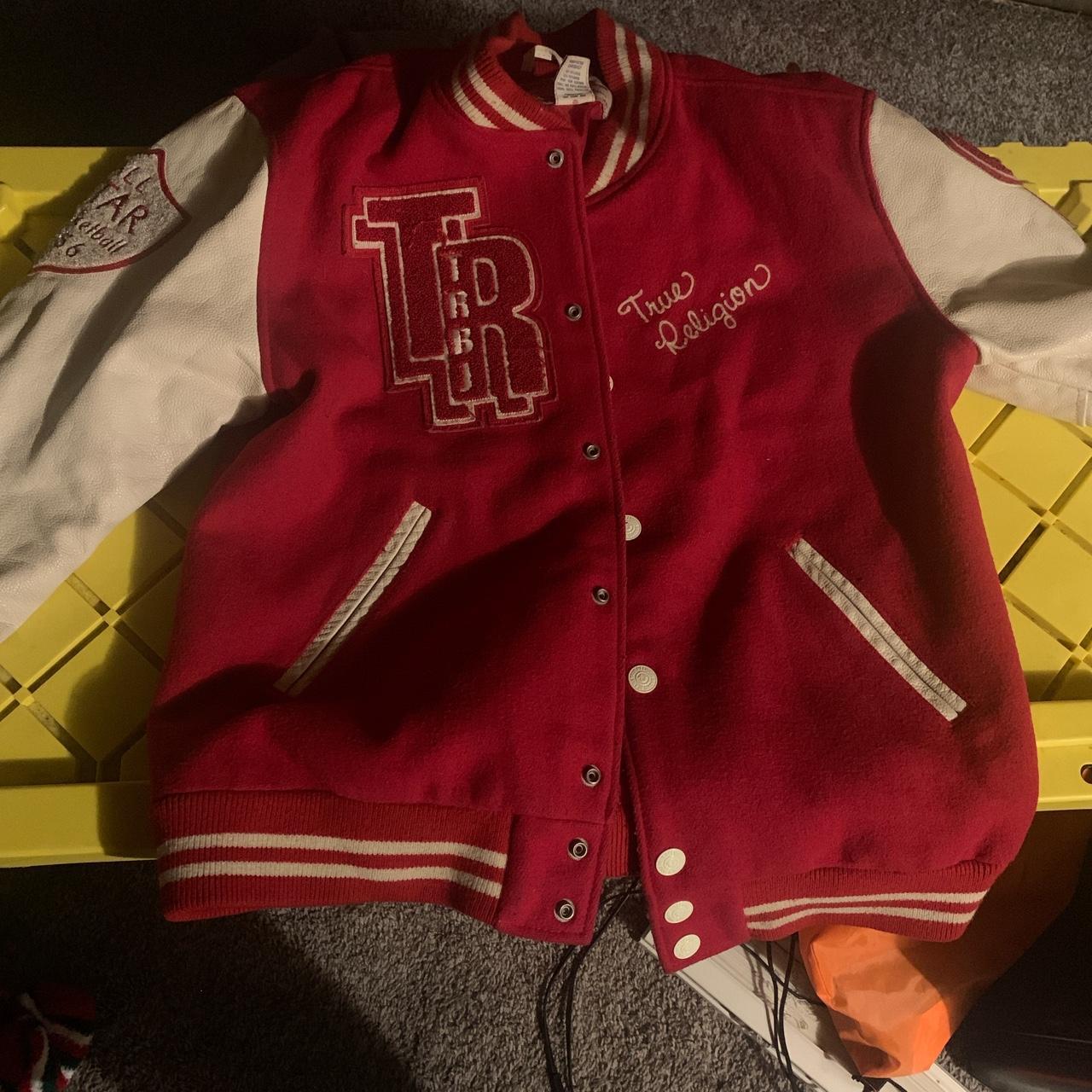 True religion varsity jacket hot sale red