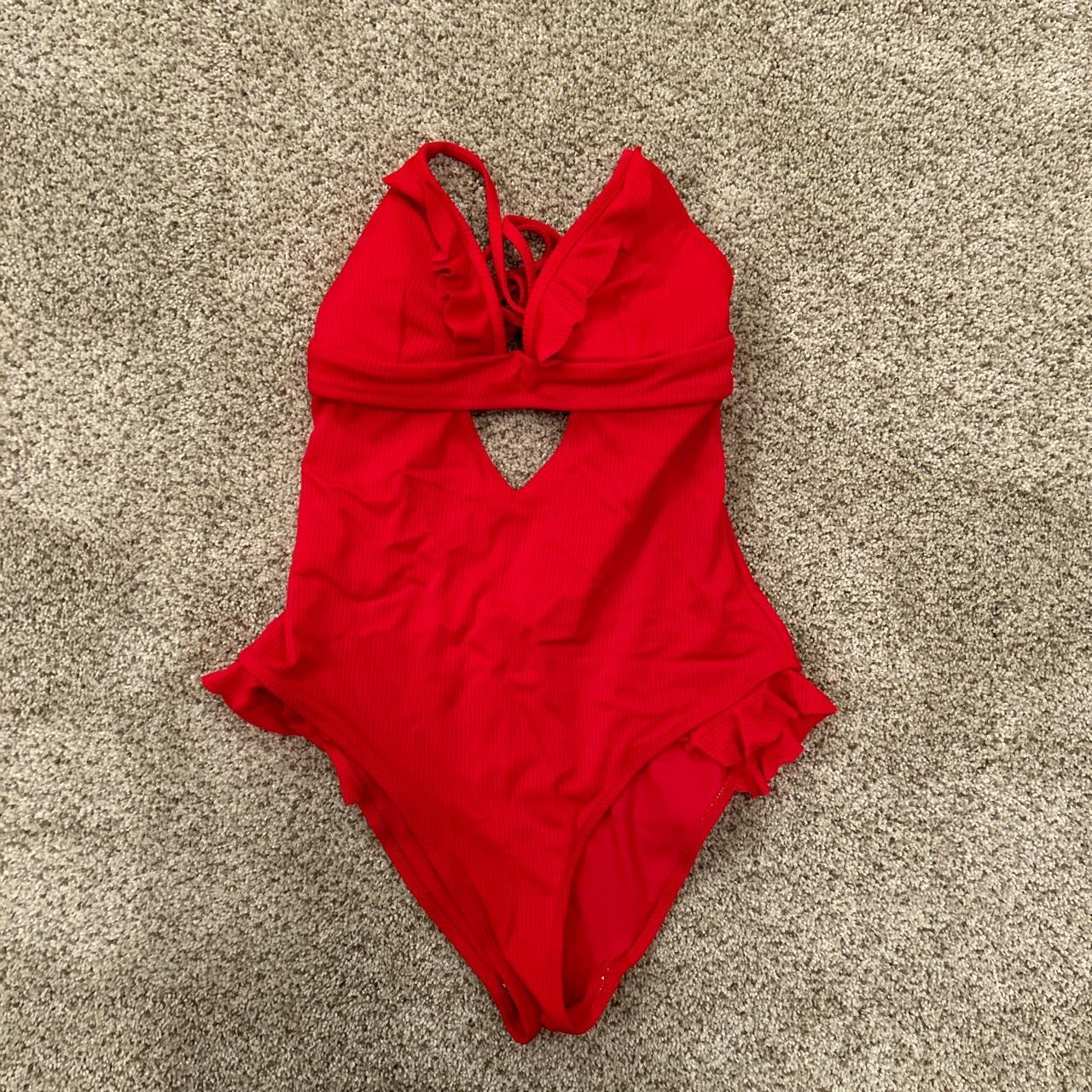 One piece bathing suit with ruffle... - Depop