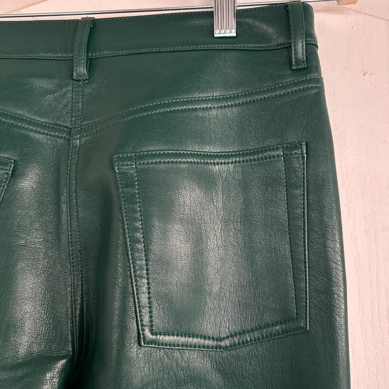 dark green, straight leg faux leather pants - Depop