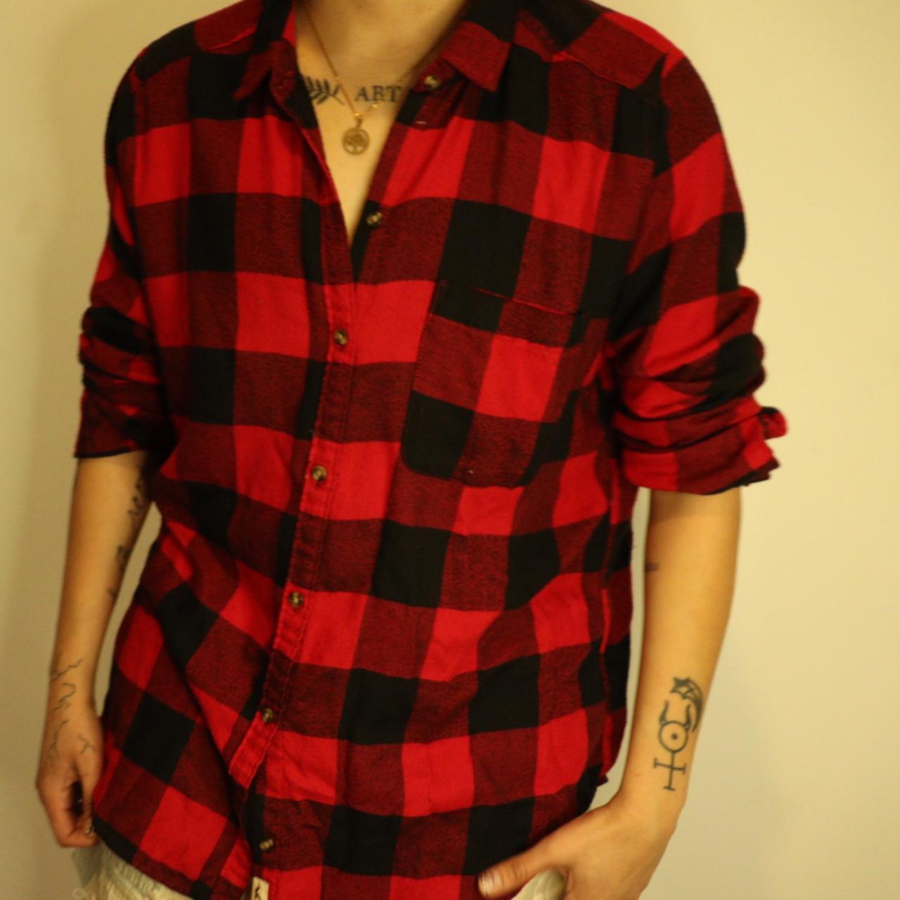 Black & Red Hollister Flannel "Boyfriend... - Depop