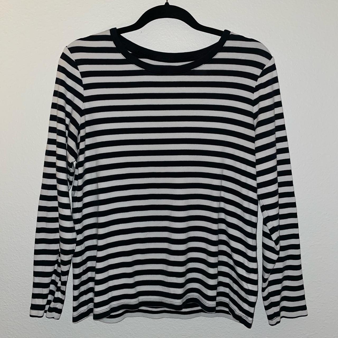 Lands' End Women's Black and White Shirt | Depop