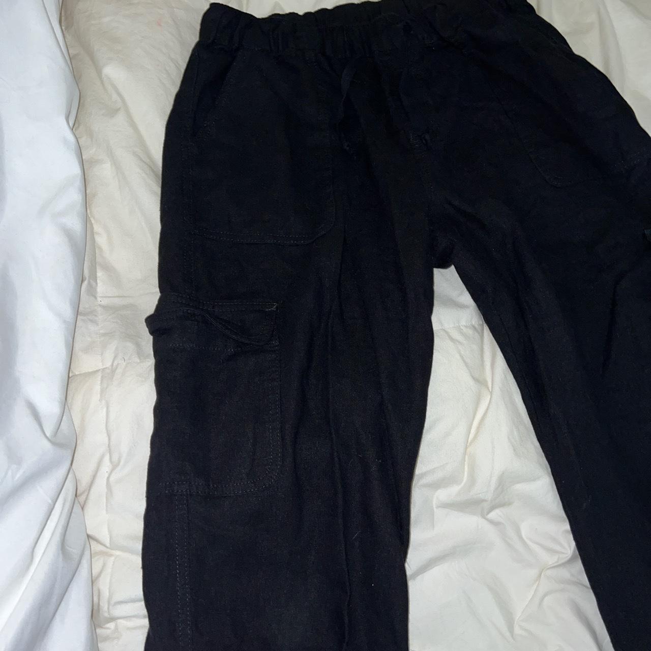 Black and grey linen cargo pants - Depop
