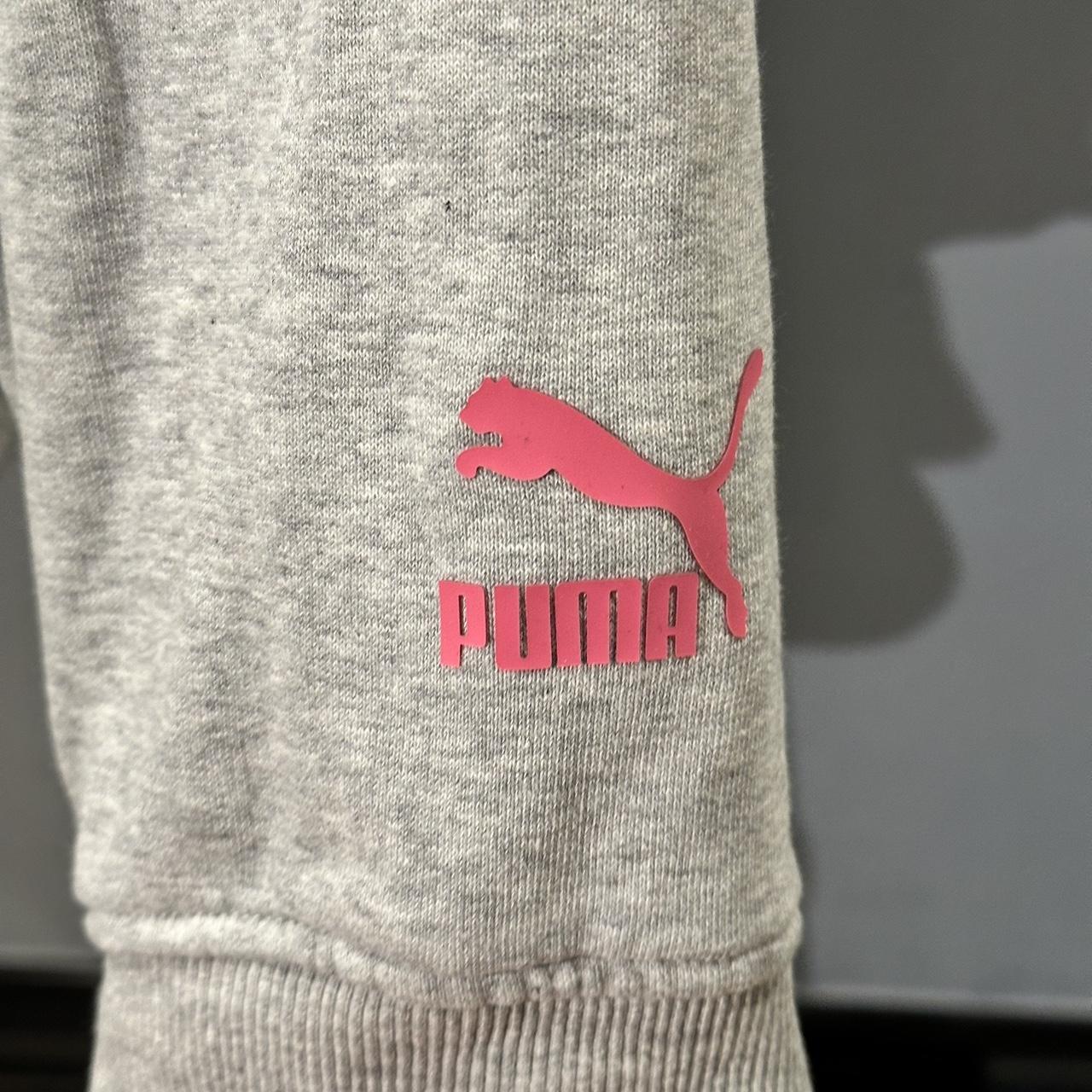 Grey Puma Jumper (pink detail) - Depop