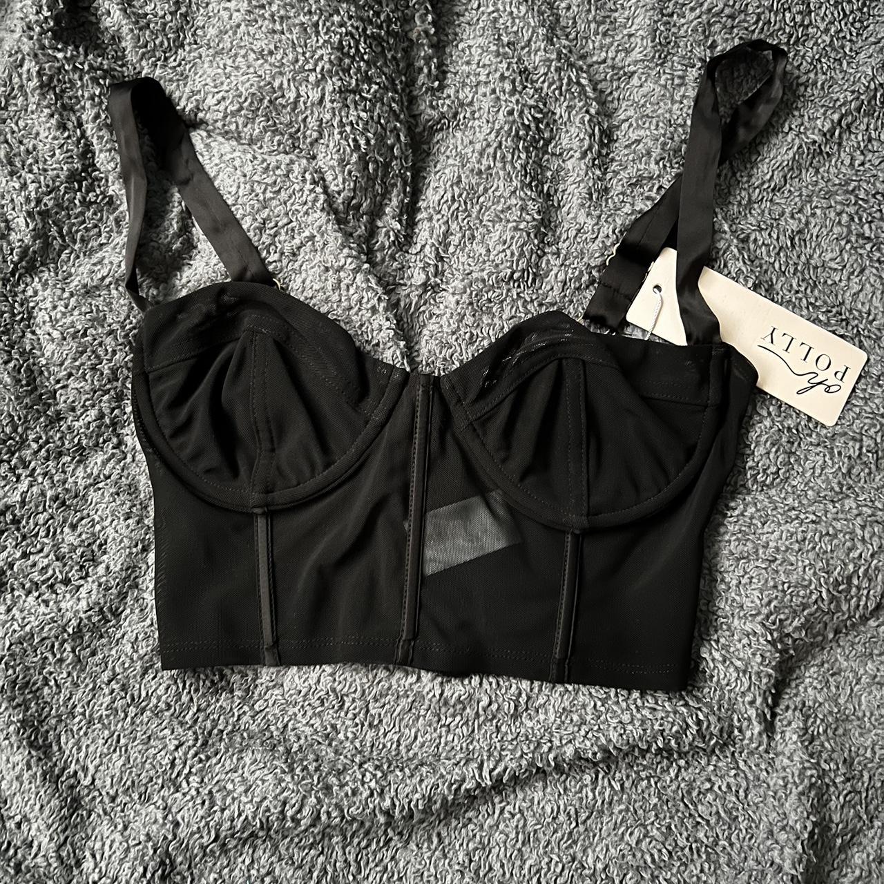 Oh Polly Love Letter mesh underwired corset crop top... Depop