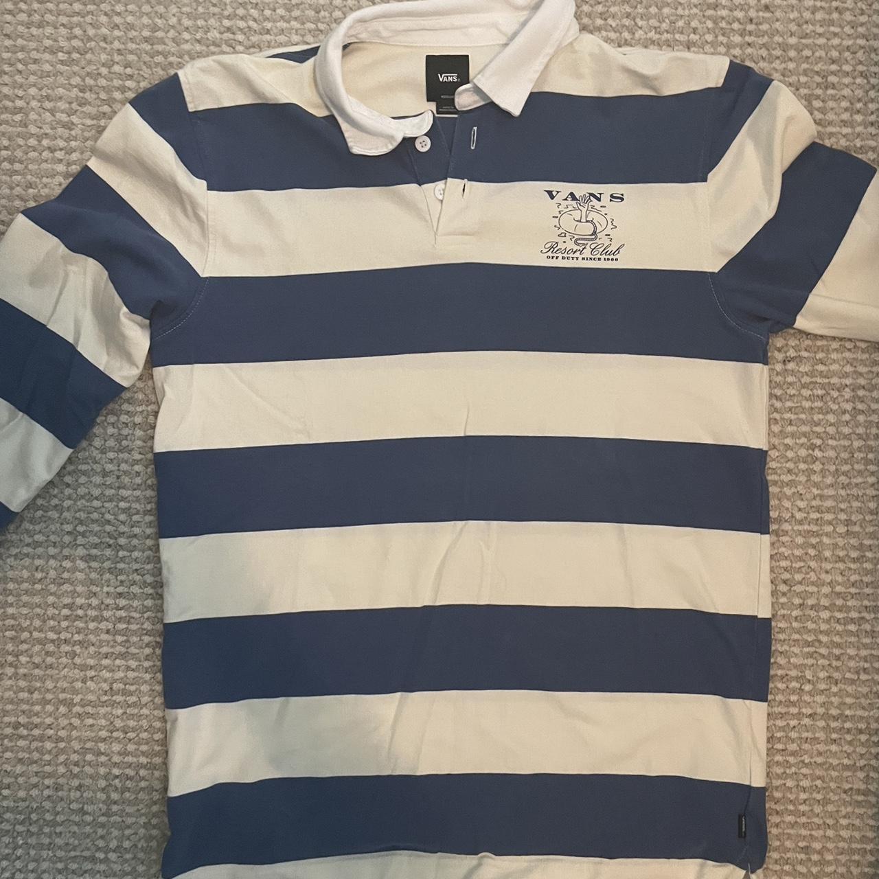 Medium blue and white vans rugby shirt, worn twice. Depop