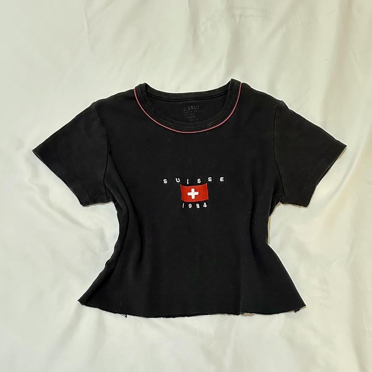 Brandy Melville Black Suisse 1984 Baby Tee Crop Top Depop