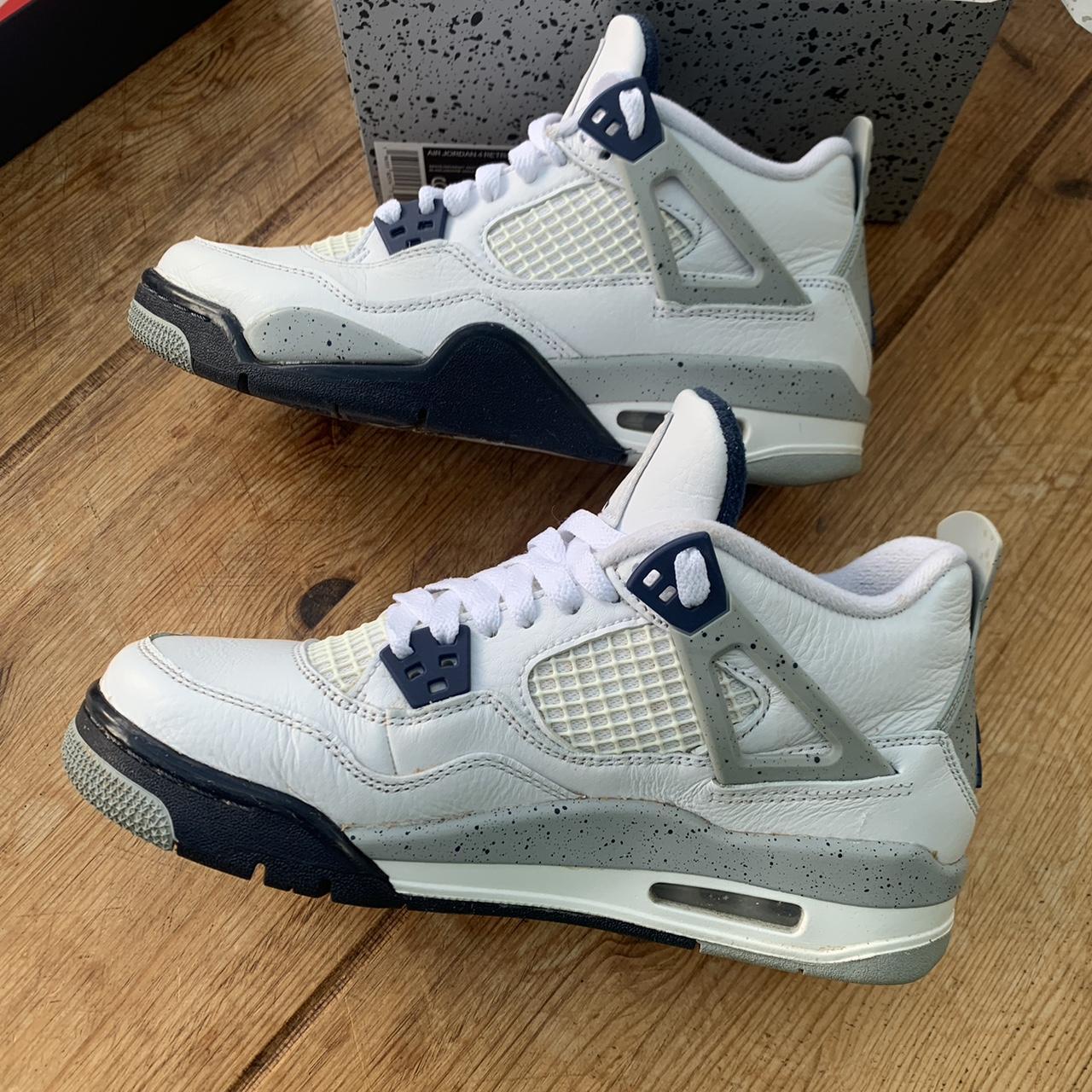 Jordon 4 retro GS size 5.5uk White / midnight... - Depop