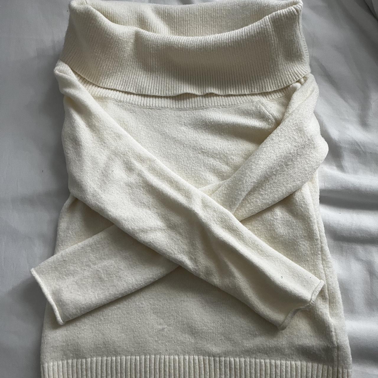 Anthropologie off the shoulder cream white sweater.... - Depop