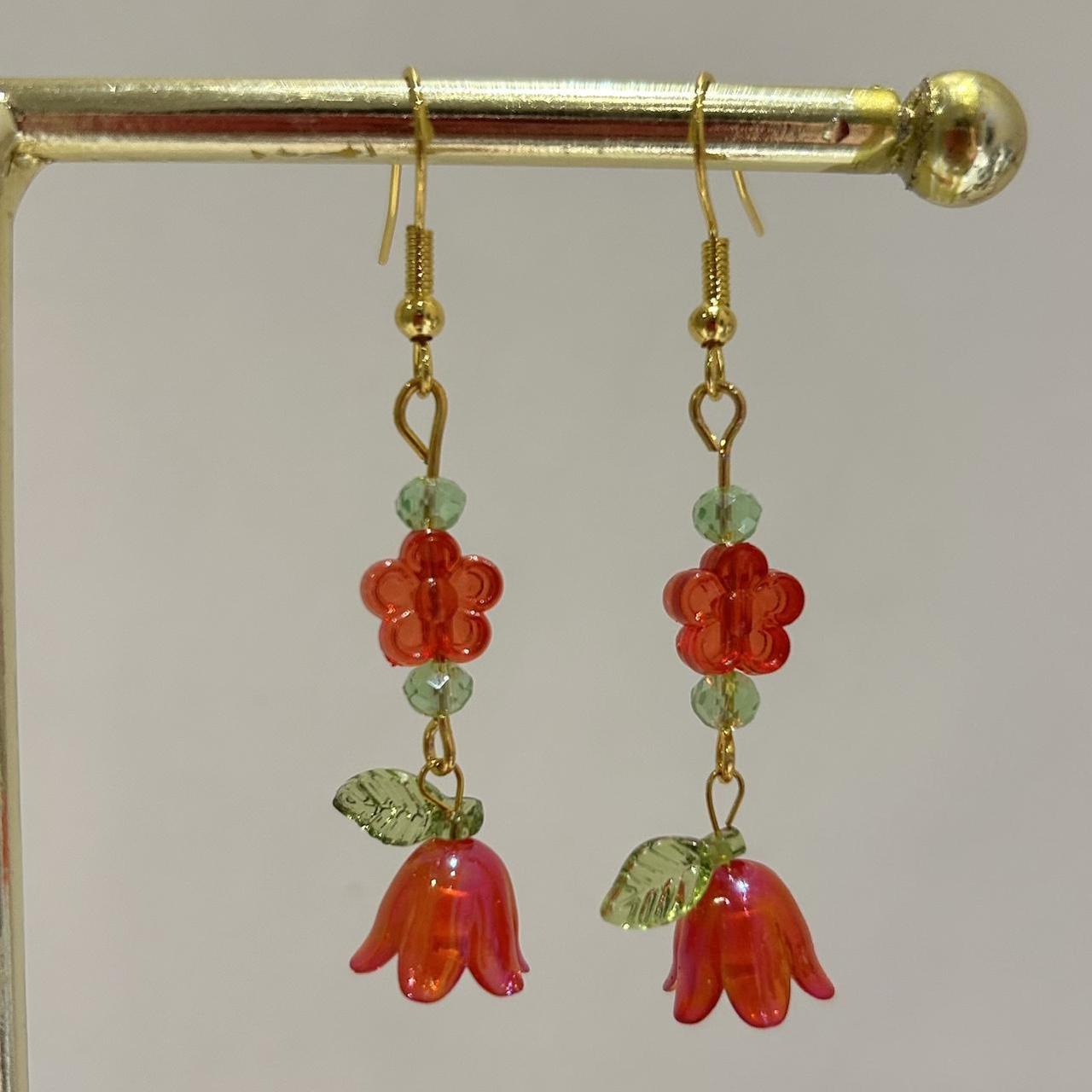 Red earrings #handmade #earrings #pearl - Depop