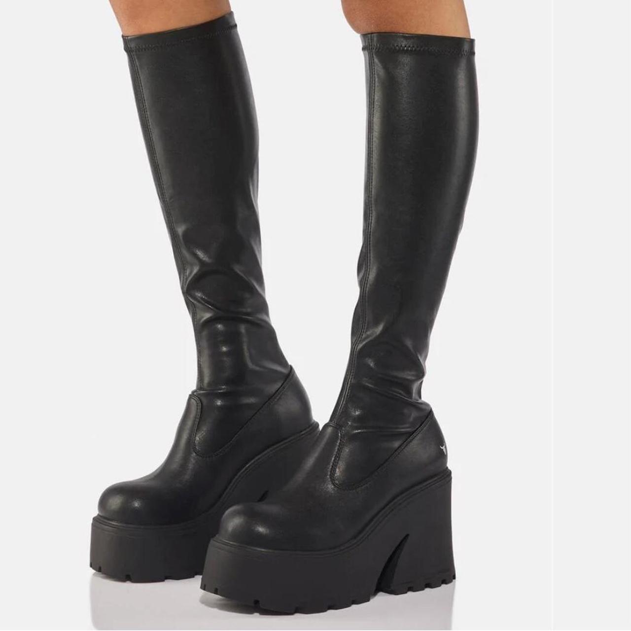 Windsor Smith Fuse Black Stretch Knee High Boots - Depop