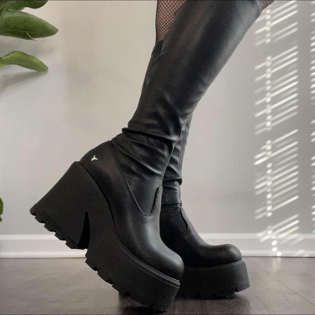 Windsor Smith fuse black stretch knee high boots... - Depop