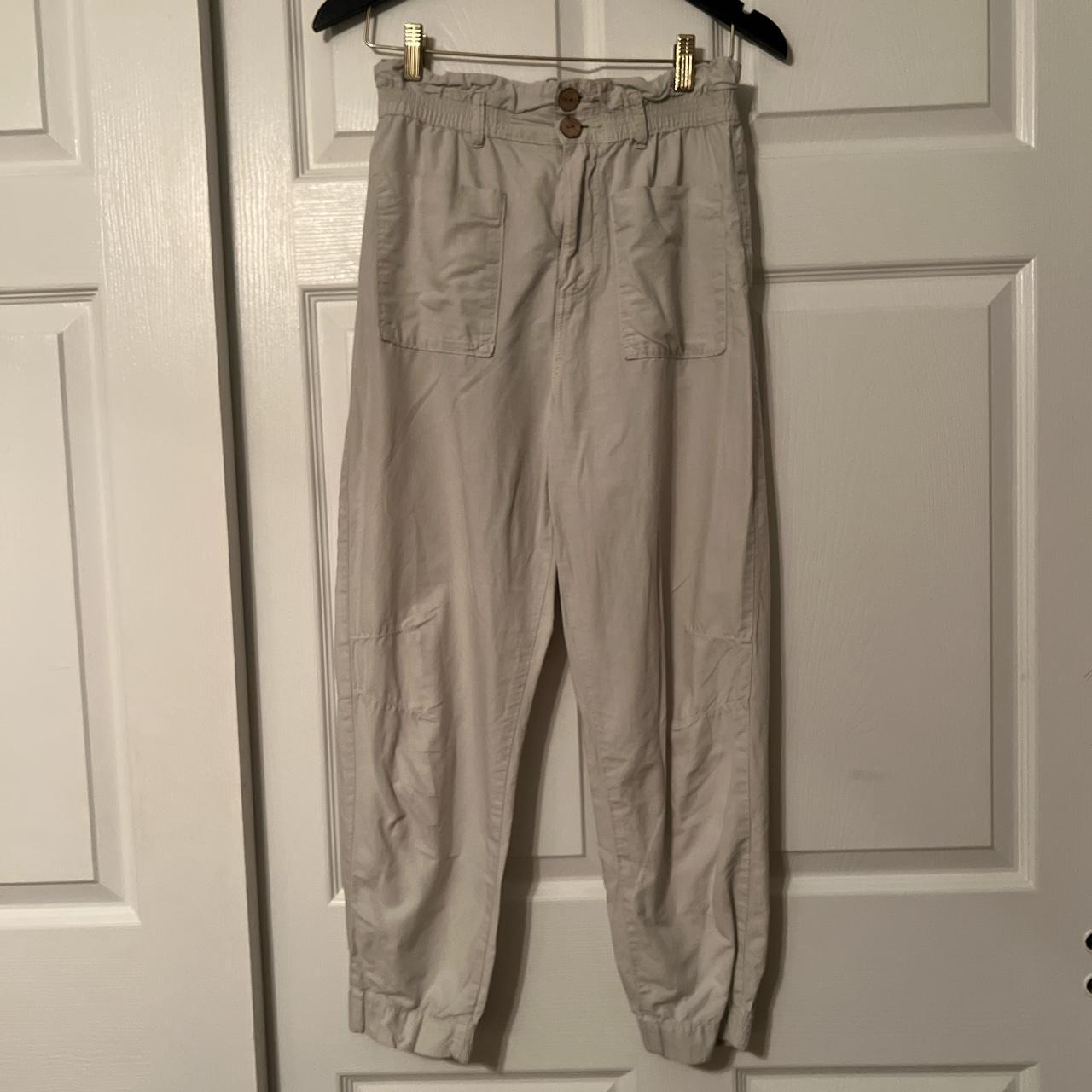 Size 4 zara light beige linen/cotton cargo pants... - Depop