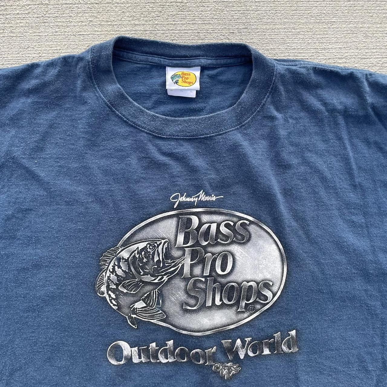 Vintage Bass Pro Shop Silver Logo Blue T-Shirt -... - Depop