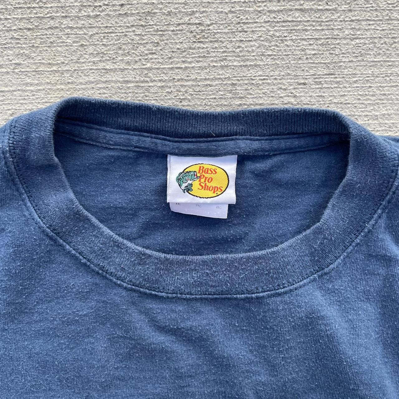 Vintage Bass Pro Shop Silver Logo Blue T-Shirt -... - Depop