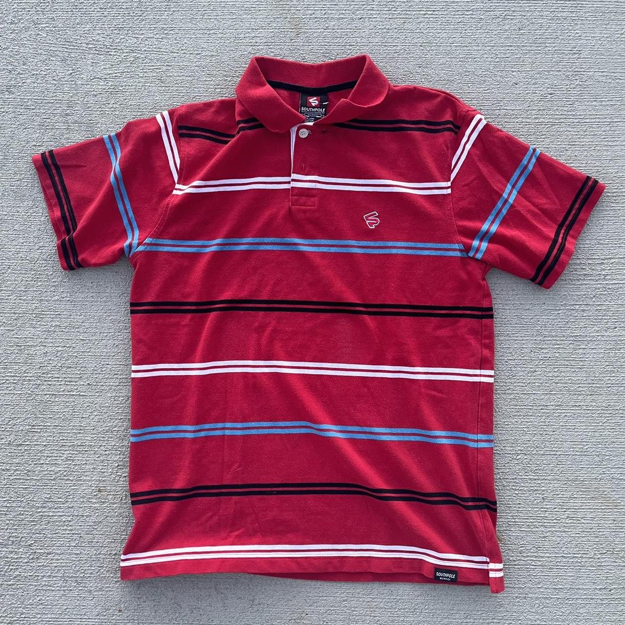 Y2K Southpole Grunge Emo Striped Polo Shirt - Size... - Depop