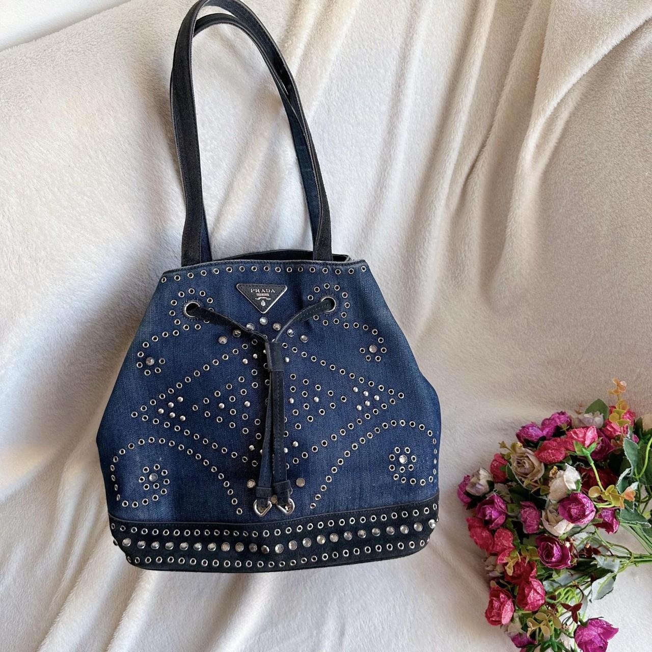 Vintage Prada denim rhinestone bag Prada hobo bag. Depop