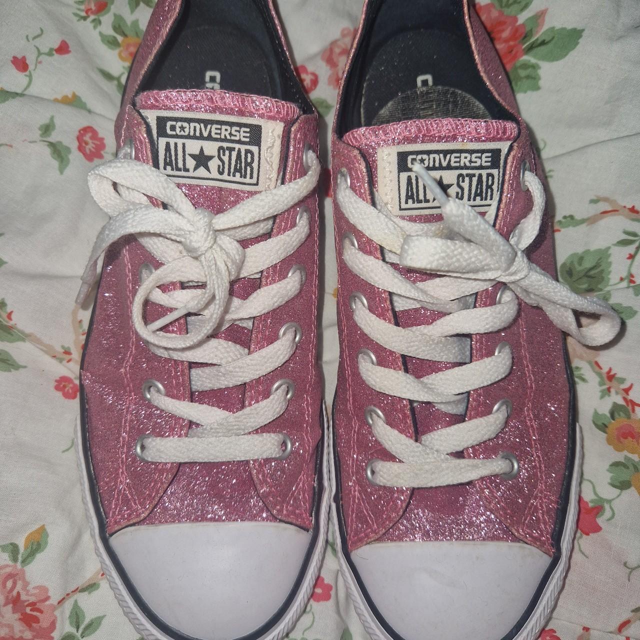 Pink glitter Converse low tops Womens UK size. Depop