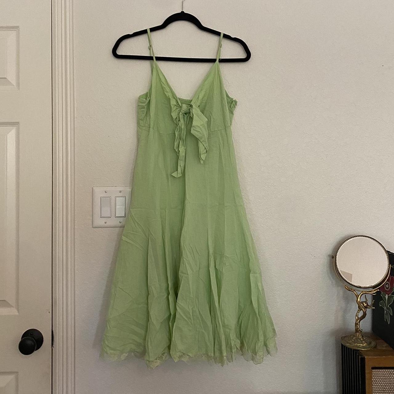 Light green, cotton pleated front tie dress Side... - Depop