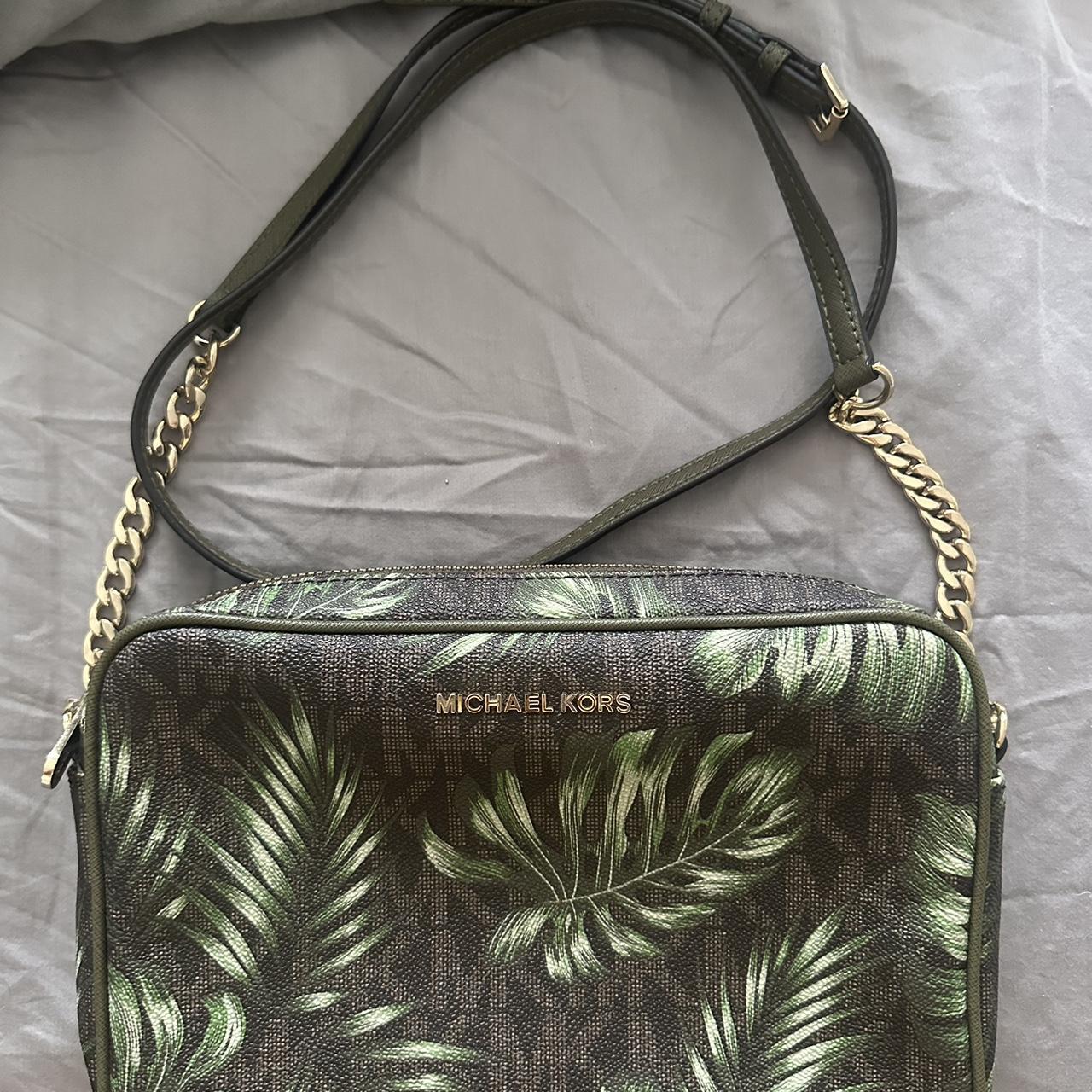 Michael kors cross body bag brown olive palm leaf Depop