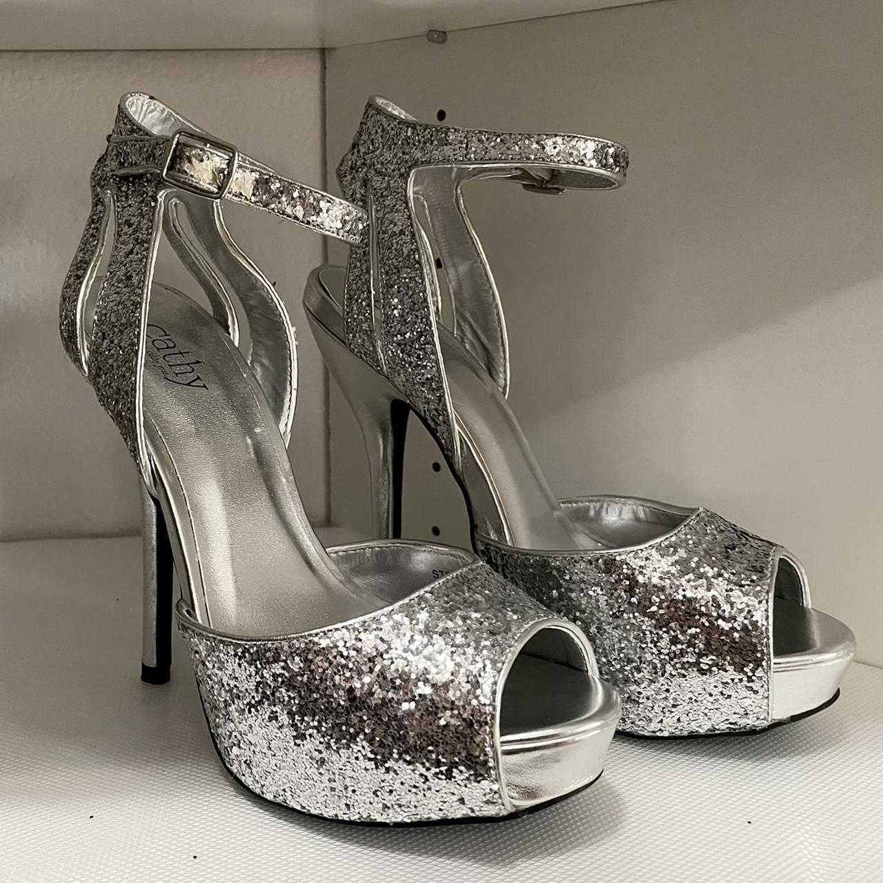 Silver glitter high heels with a 4 inch heel if you