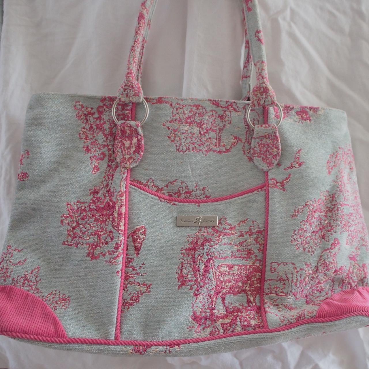 isabella s journey tapestry tote bag blue and pink