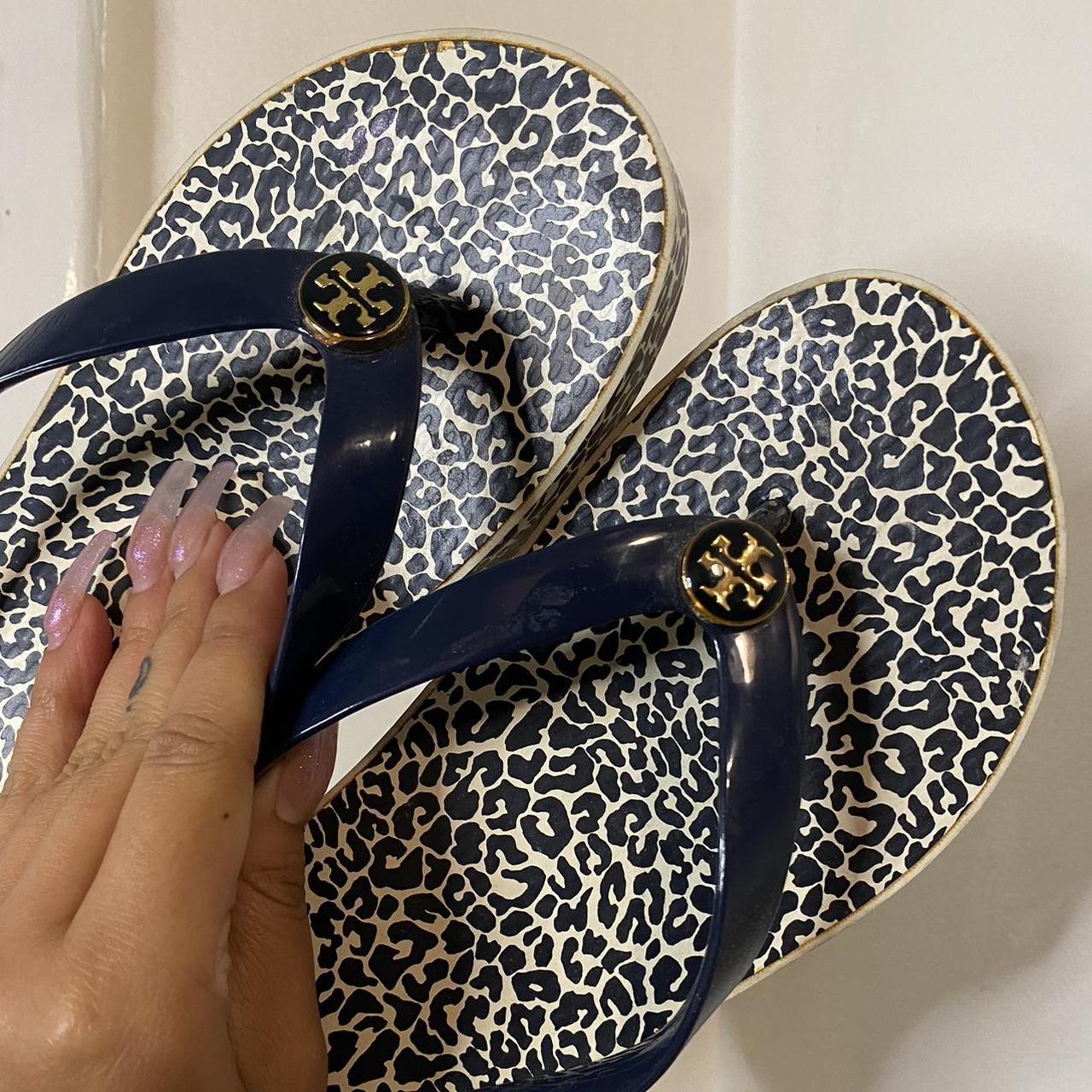 Tory Burch chunky navy blue cheetah sandals. Perfect