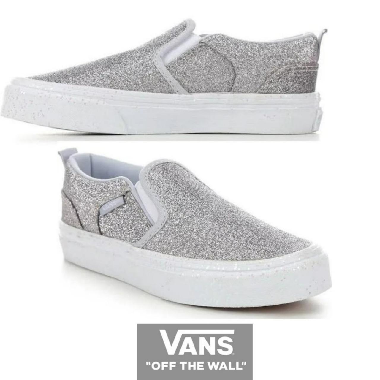 Vans Kids Classic Slip On Glitter Shoe Size 5 Silver