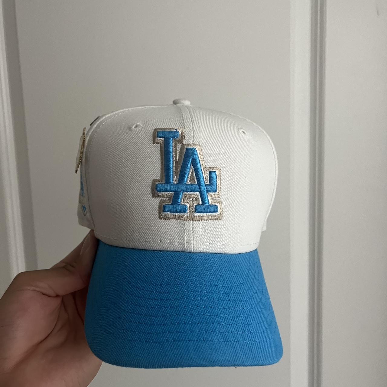 White, blue, and gold Dodgers fitted (Pins... - Depop