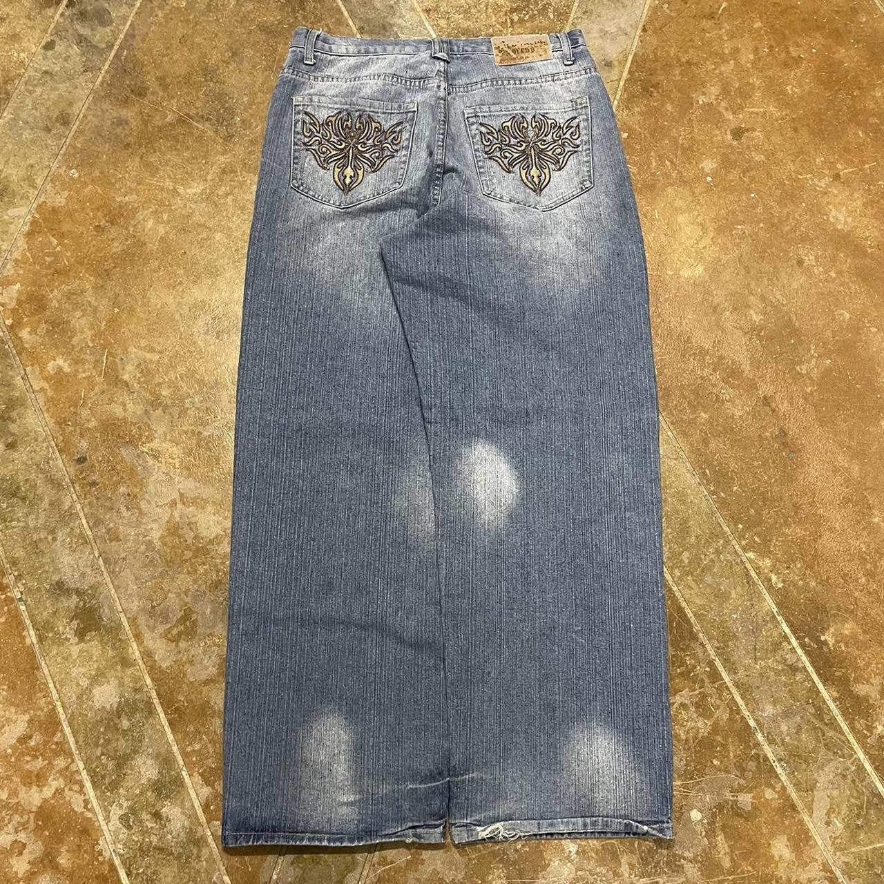 Y2K Brooklyn Xpress Embroidered Baggy Jeans Measured... Depop