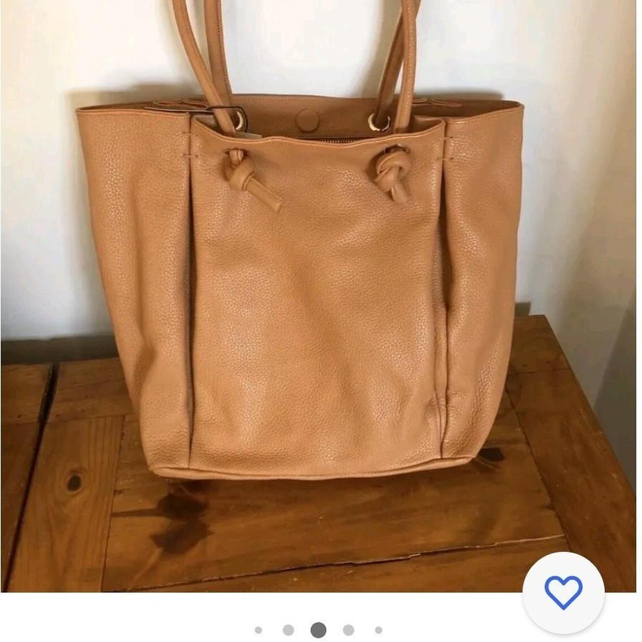 Zara Caramel Tan Leather Tote Bag With Tubular Straps