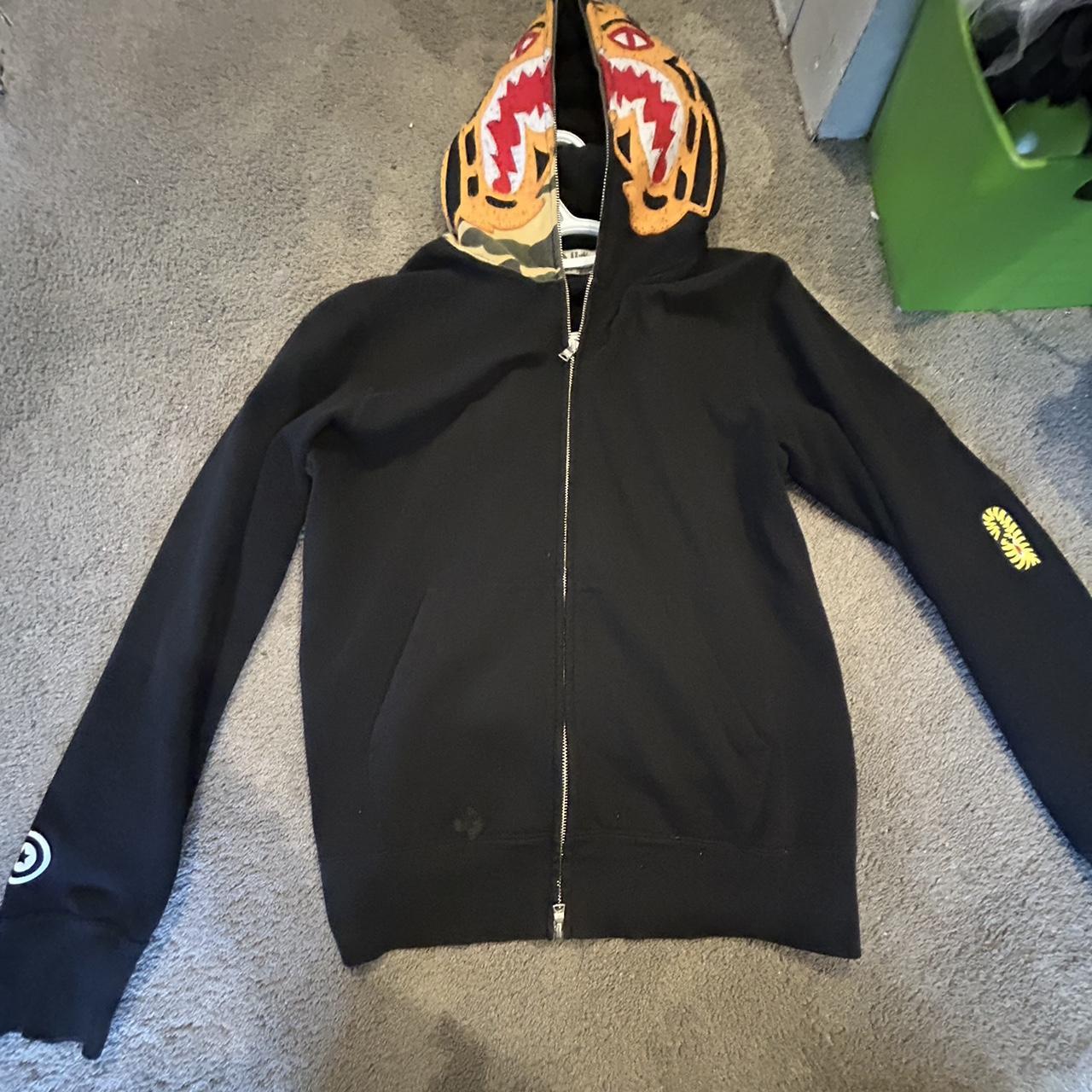 Black bape hoodie/tiger full zip hoodie Worn a few... - Depop