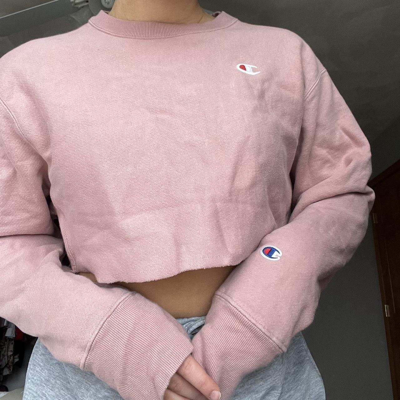 pink Champion cropped crew neck sweatshirt size - Depop