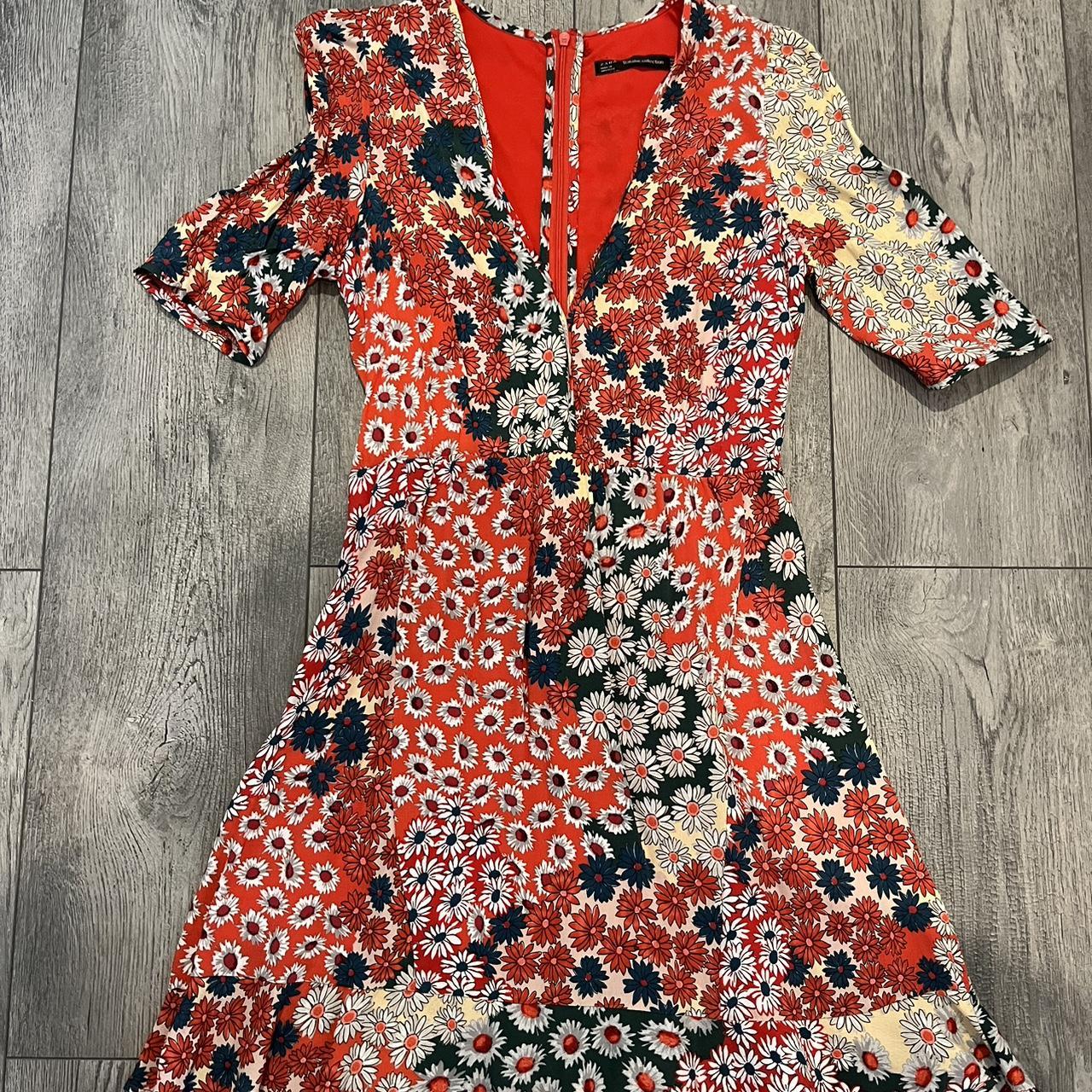 Zara trafaluc collection red floral tea dress